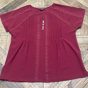 Chic Maroon Lace Trim Blouse